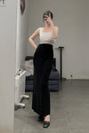 SWAYING/KNIT seamless contrasting color square collar vest skirt SW23SS2L04 black/white/linen